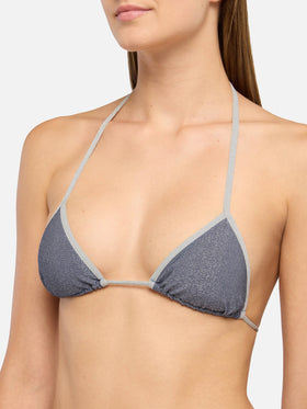 Leah top triangolo in lurex color avio blue con profilo argento
