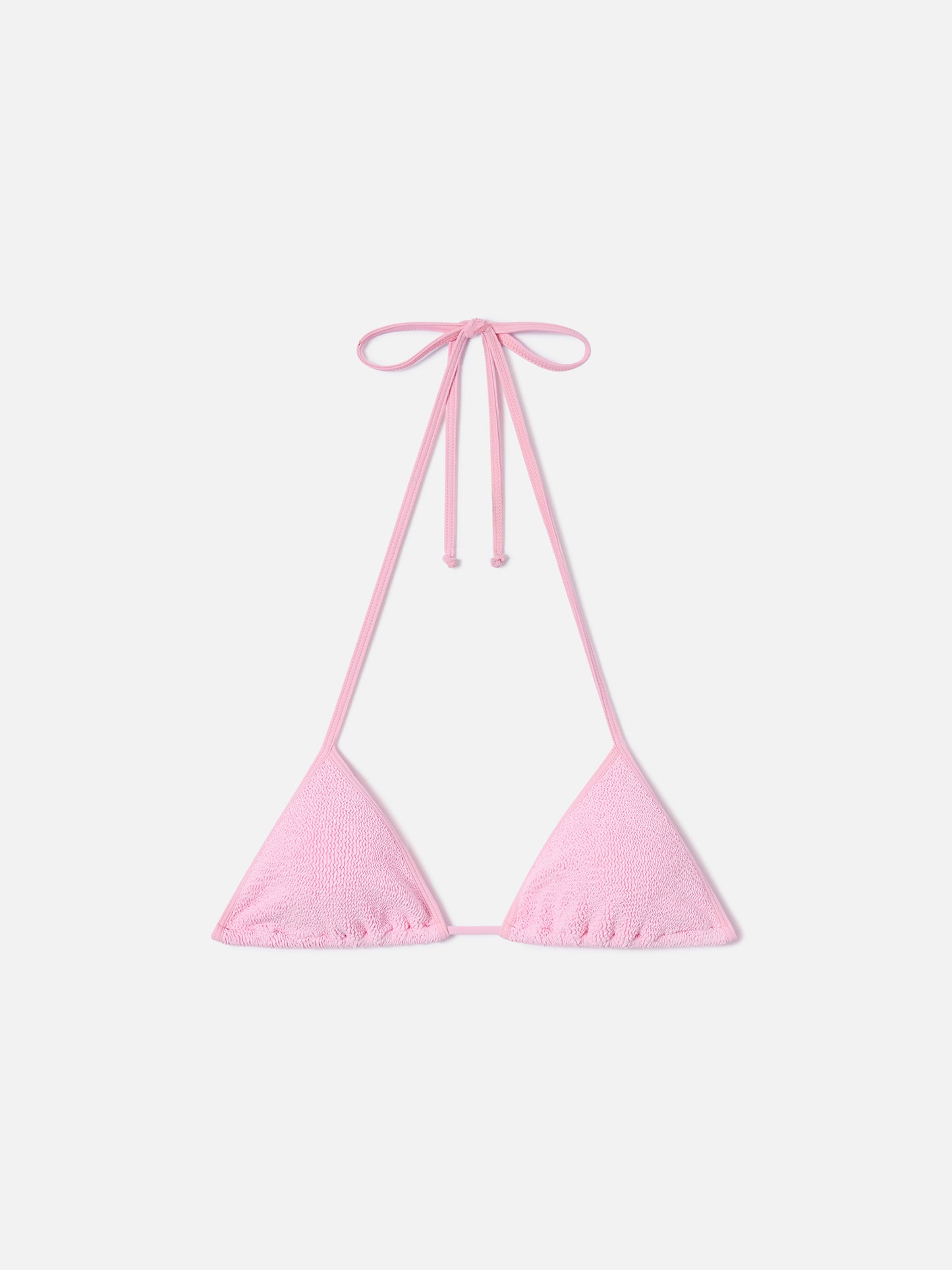 Top bikini Leah String triangolo rosa con profili bianchi