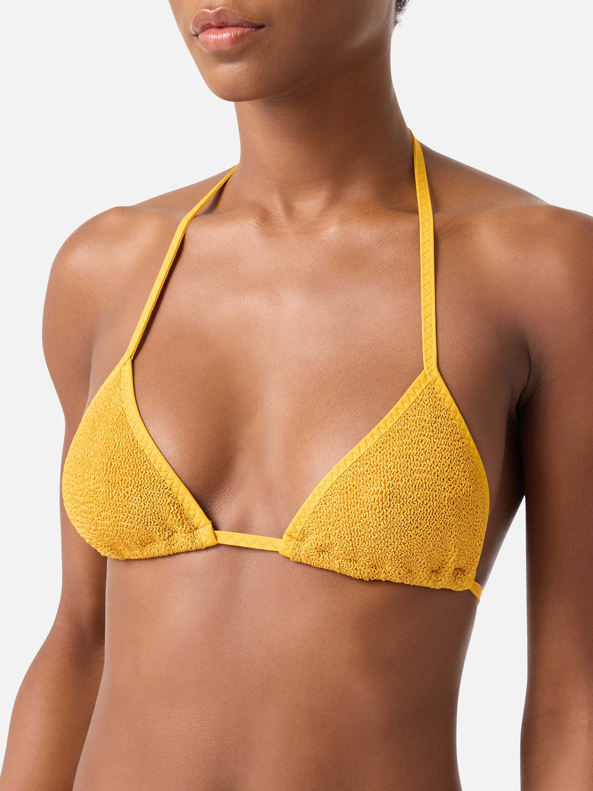 Top bikini a triangolo string Leah senape in tessuto crinkle
