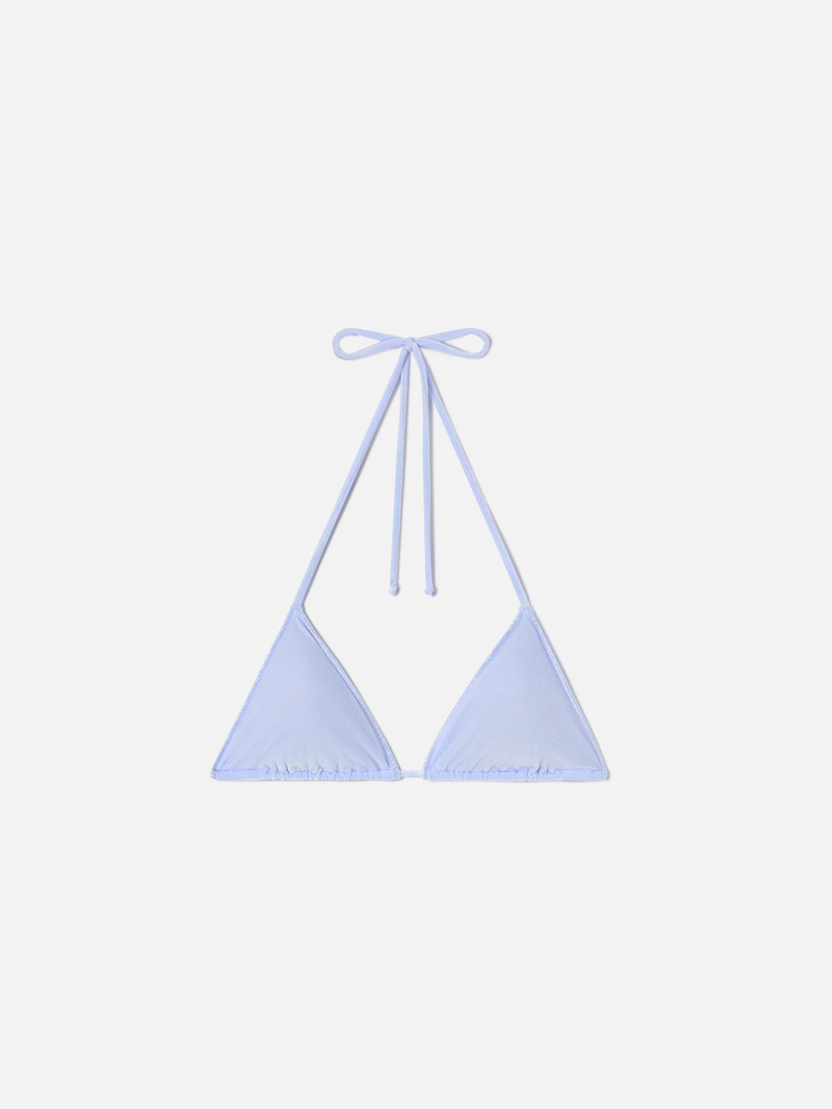Top de bikini triangular Leah Overlock en terciopelo azul claro