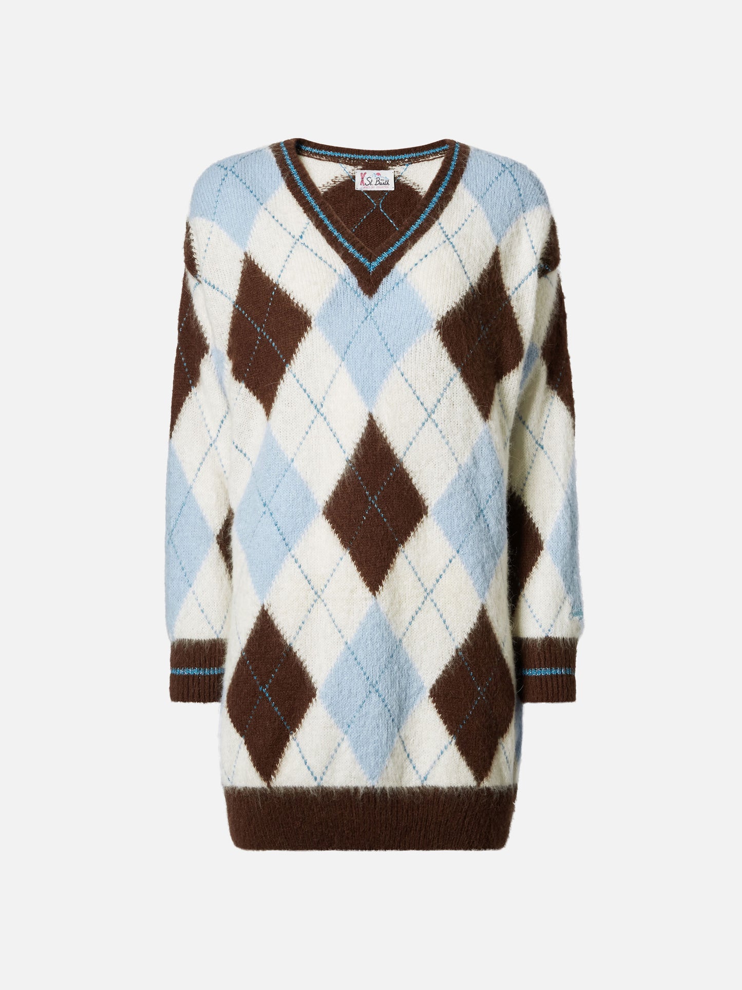 Woman ultra soft knit dress with argyle jacquard