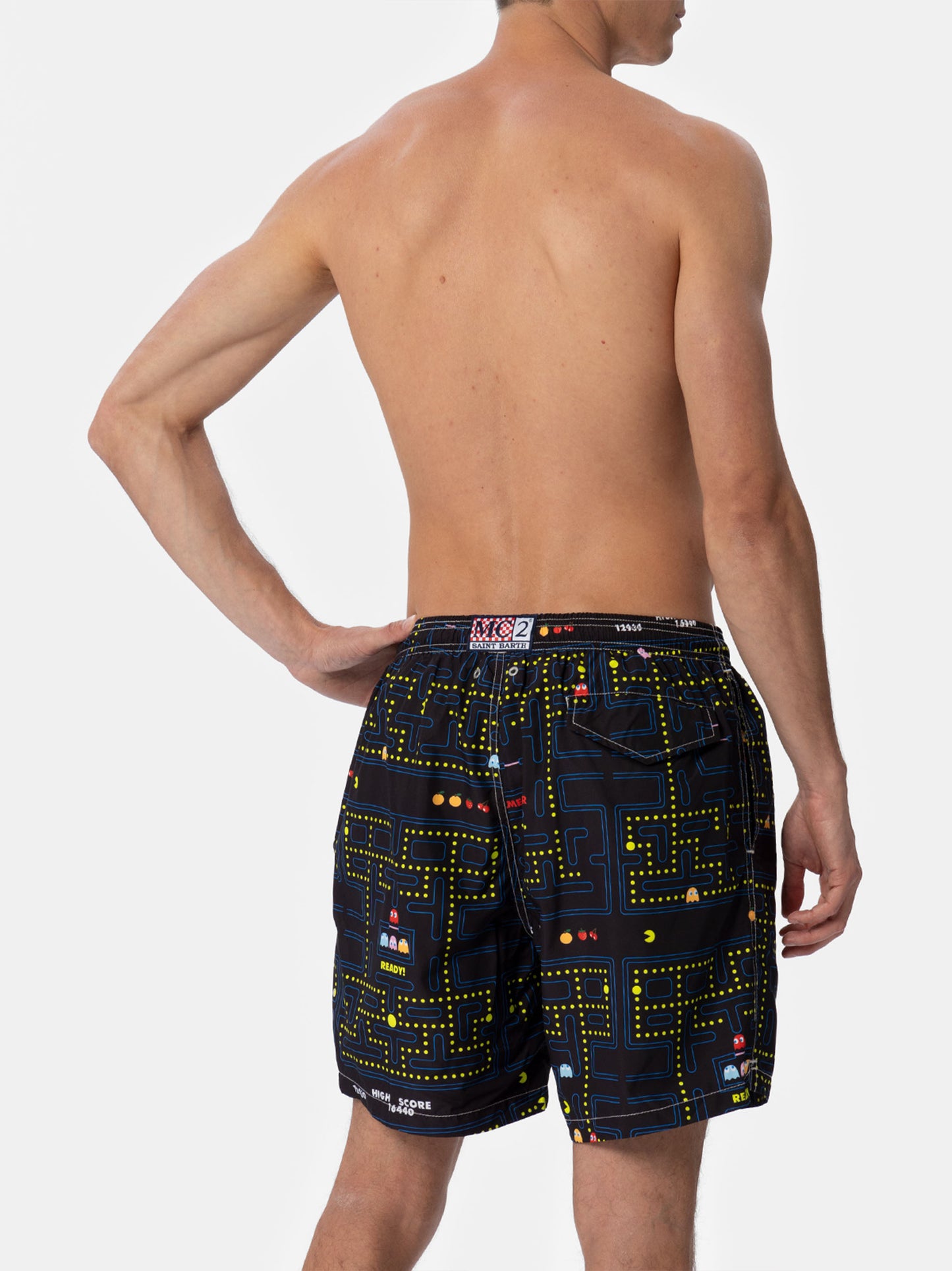 Lightweight fabric swim-shorts Lighting with Pac-Man print|PAC-MAN SPECIAL EDITION - MC2 Saint Barth