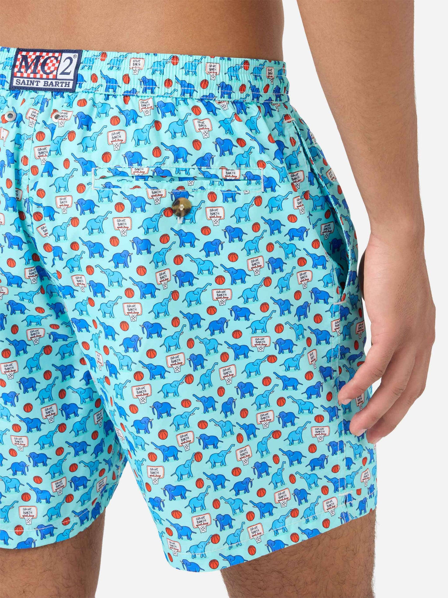Badehose Lighting Micro Fantasy aus technischem Gewebe mit Elefantenmuster in Blau und Multicolor
