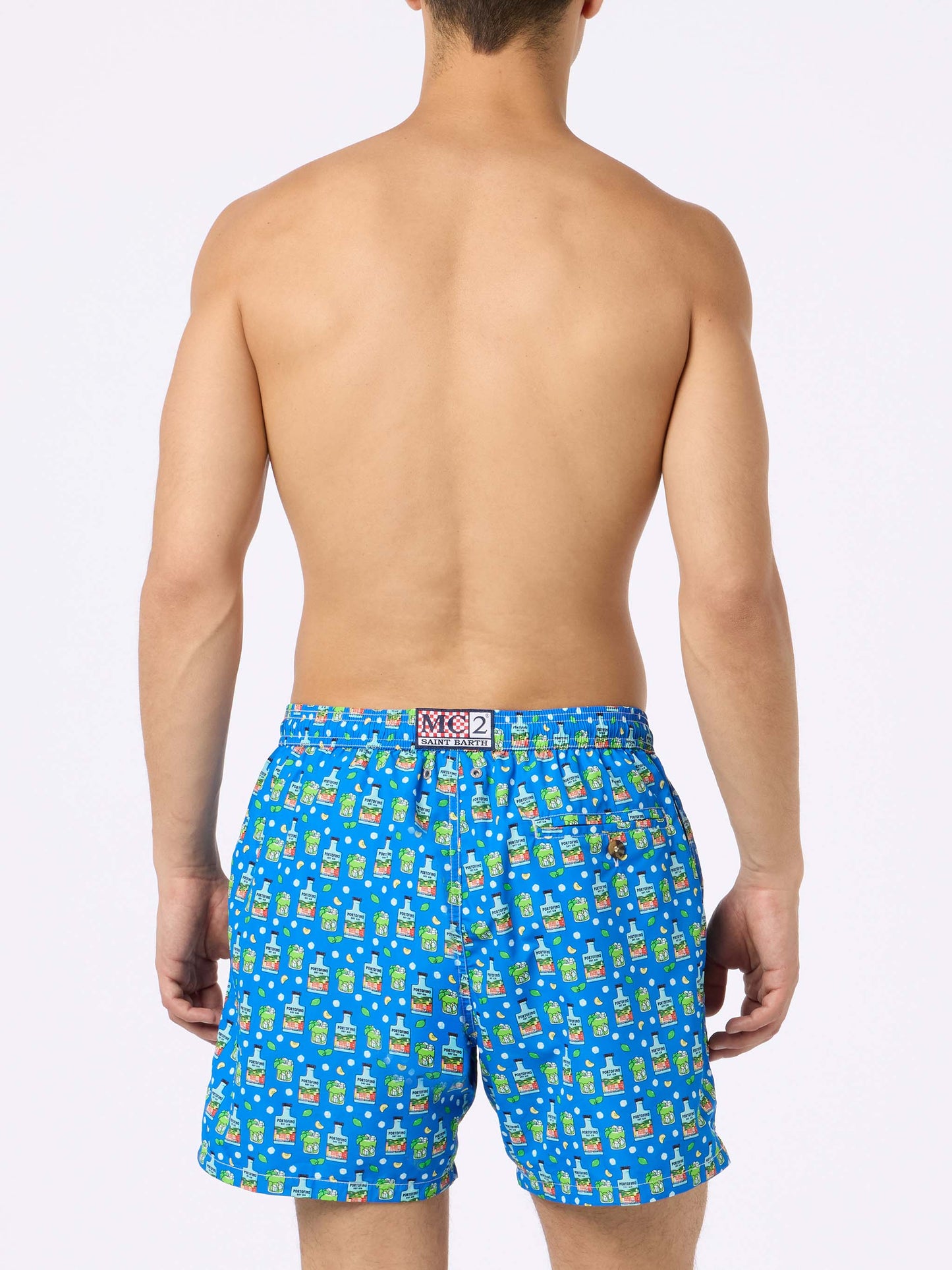 Man lightweight fabric swim-shorts Lighting Micro Fantasy with Paloma Portofino Gin print | PORTOFINO DRY GIN SPECIAL EDITION - MC2 Saint Barth