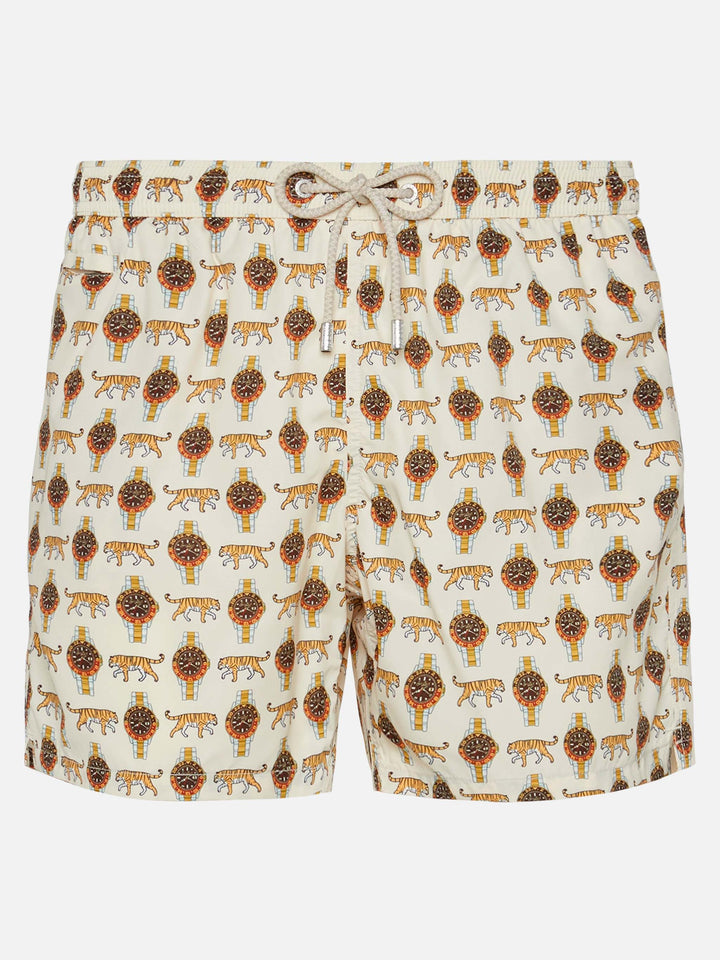 Badeshorts aus leichtem Stoff „Lighting“ mit Uhren-Print