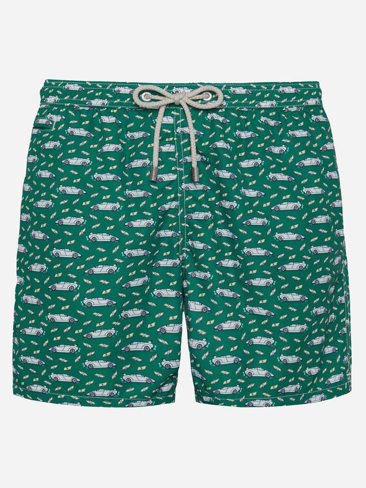 Lightweight fabric swim shorts Lighting with luxury car print