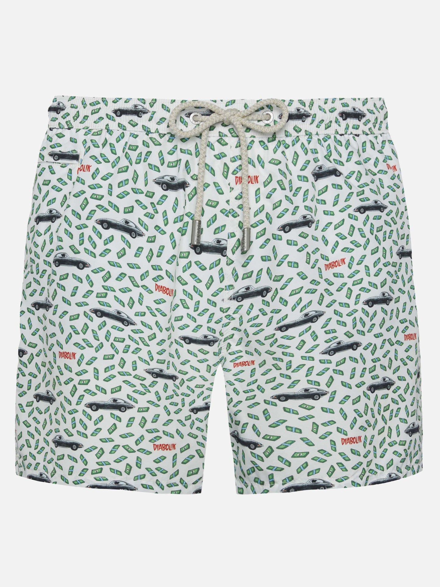 Costume da bagno da uomo in tessuto leggero con stampa auto e soldi | DIABOLIK EDIZIONE SPECIALE