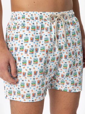 Man light fabric swim shorts with Gin print | PORTOFINO DRY GIN SPECIAL EDITION