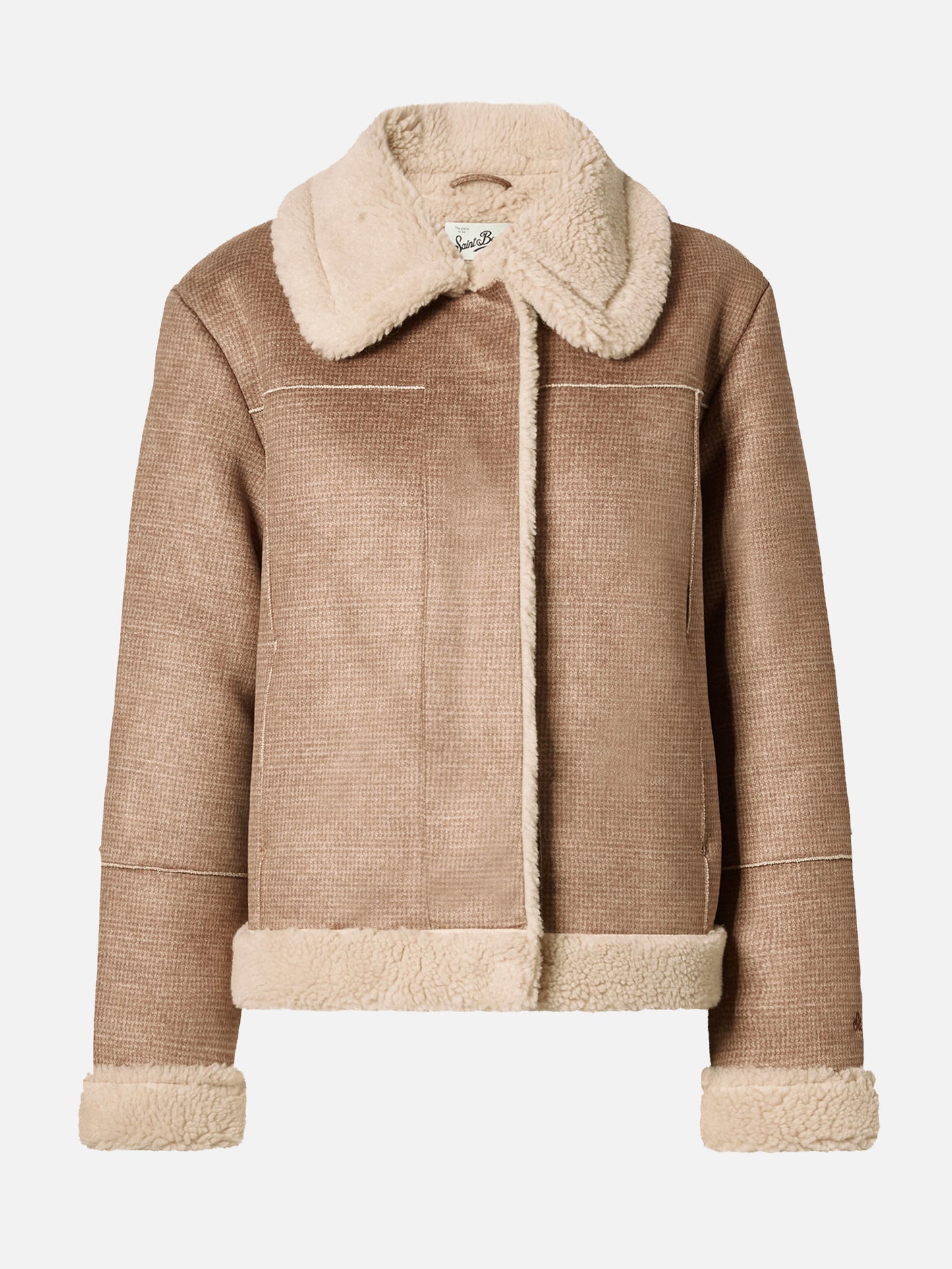 Giacca Lorayne in eco montone pied de poule con bordi in shearling