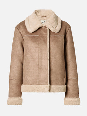 Giacca Lorayne in eco montone pied de poule con bordi in shearling