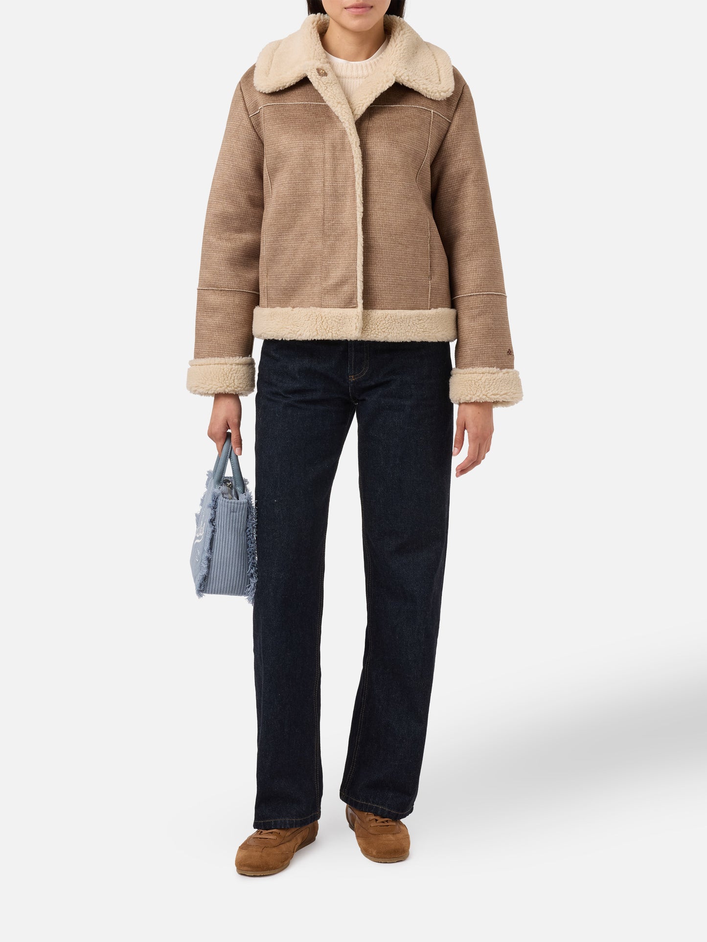 Giacca Lorayne in eco montone pied de poule con bordi in shearling