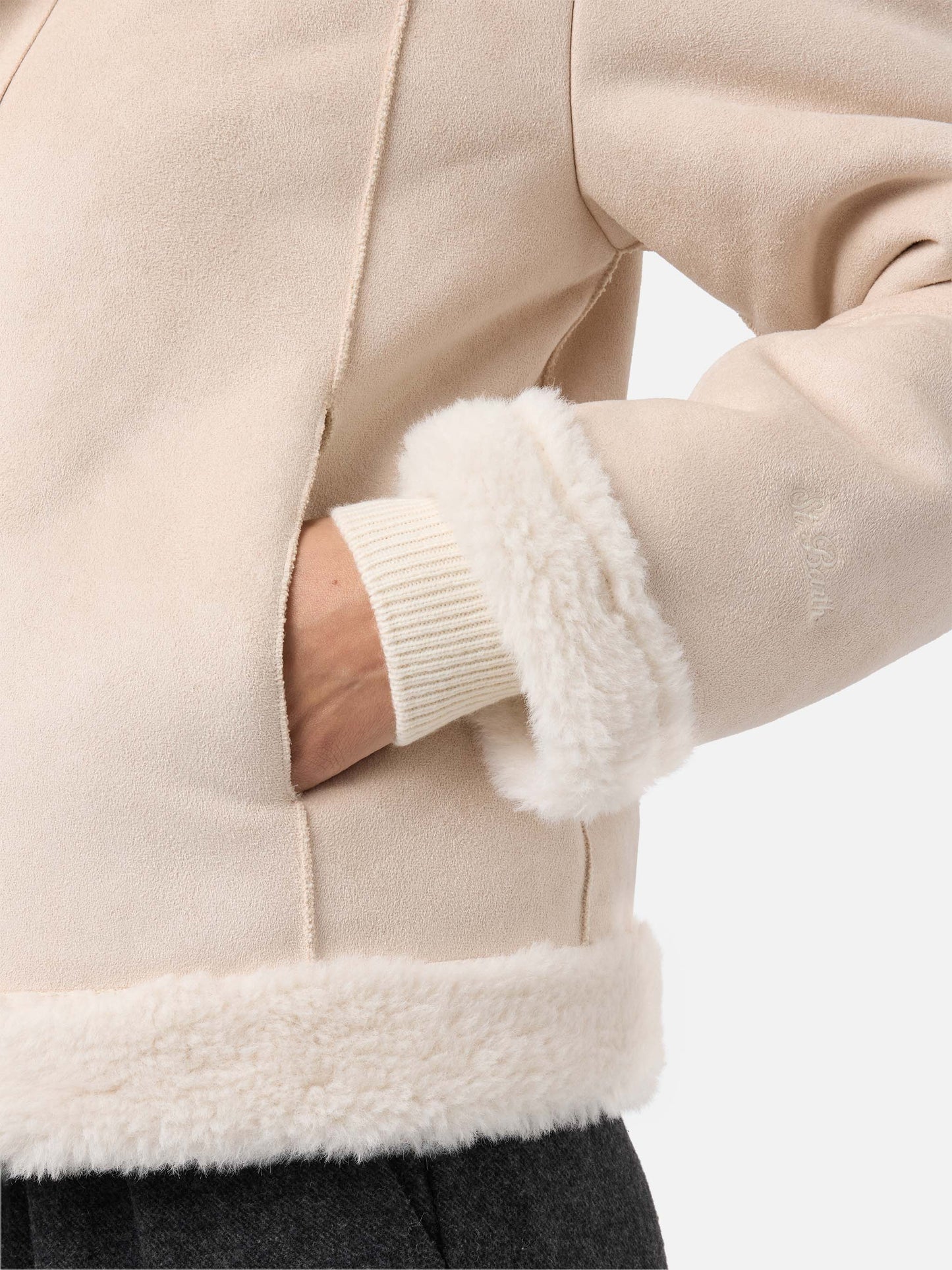 Lorayne faux-shearling jacket in cream with shearling trims