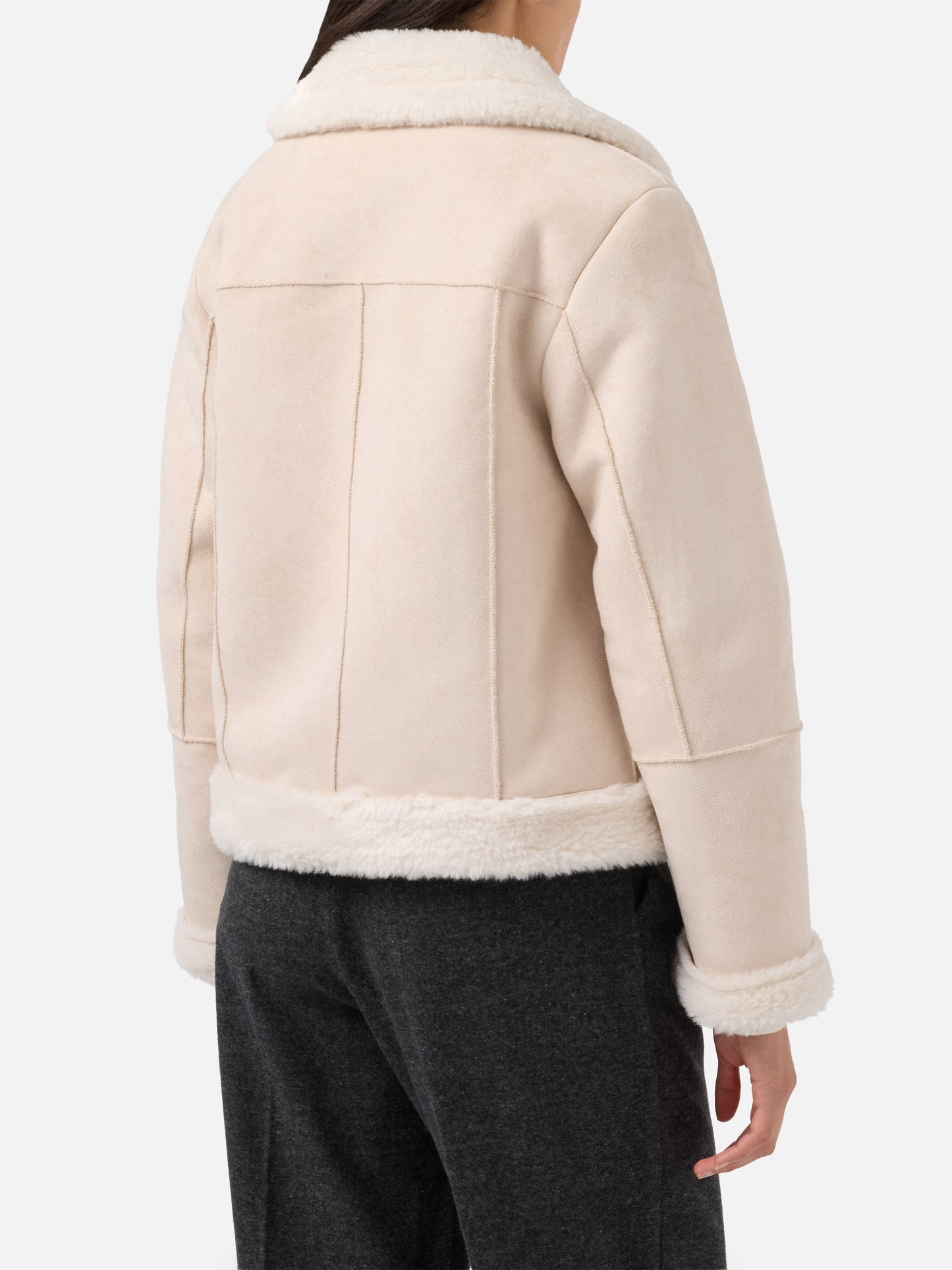 Lorayne faux-shearling jacket in cream with shearling trims