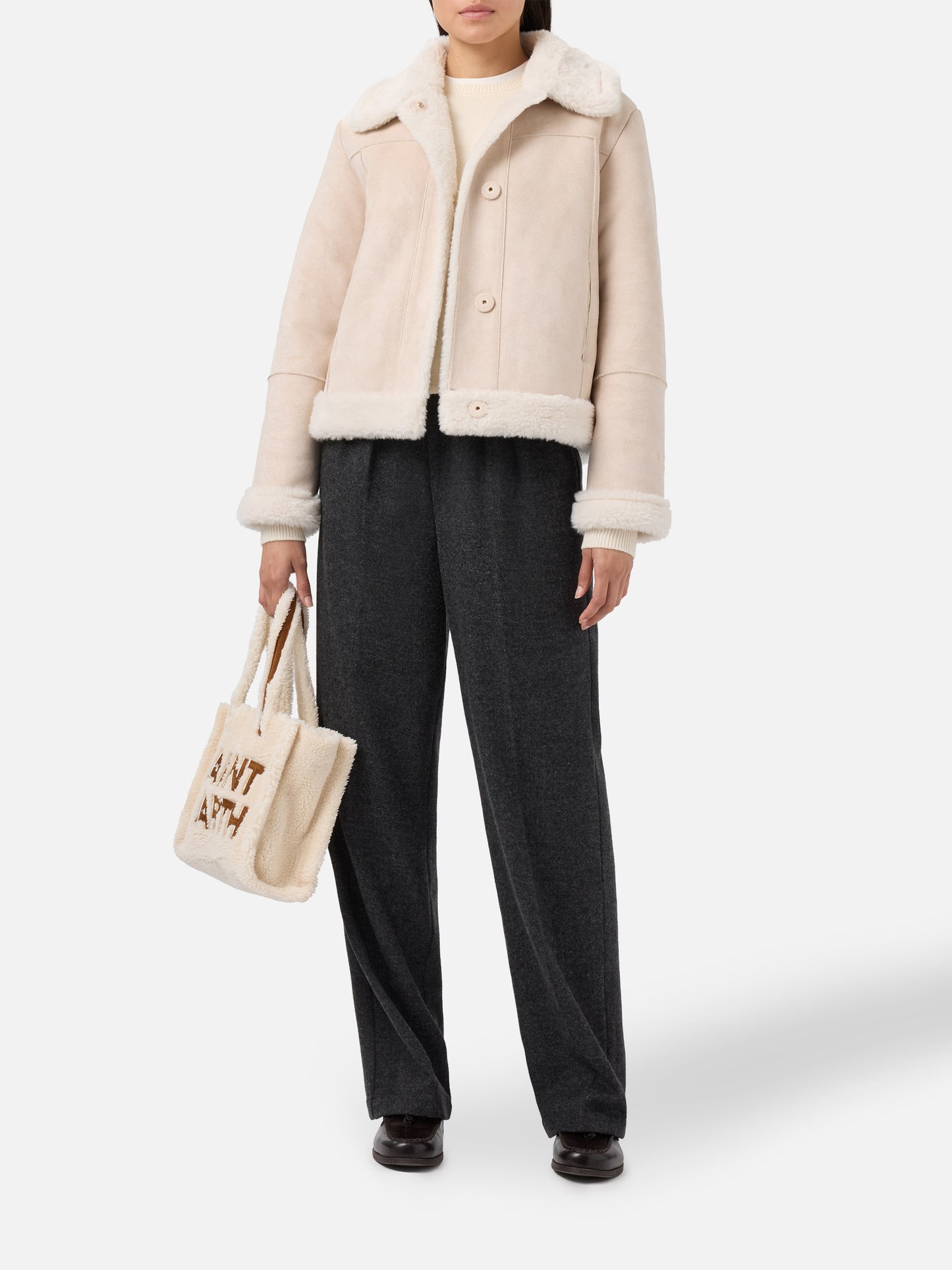 Lorayne faux-shearling jacket in cream with shearling trims