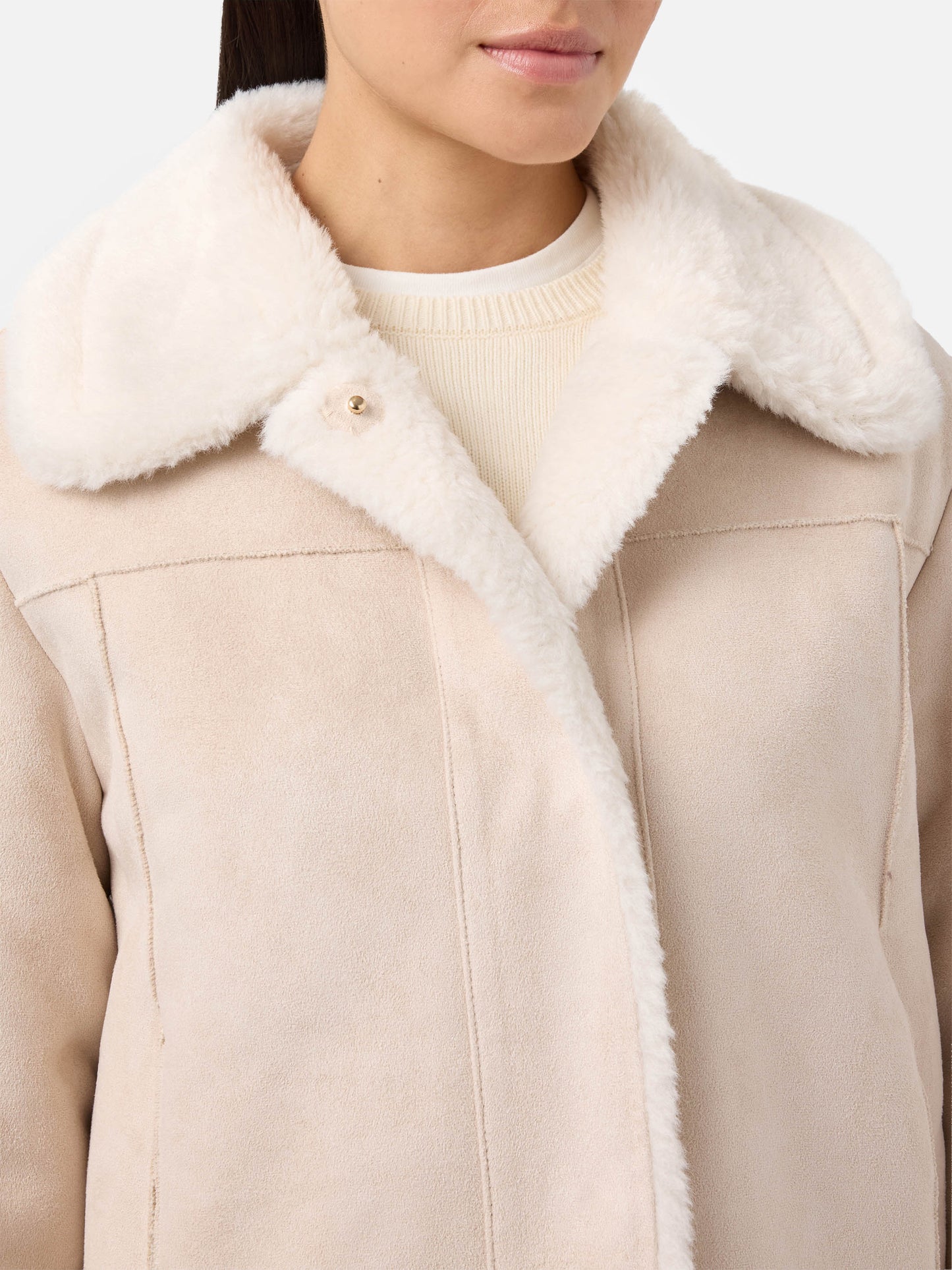 Lorayne faux-shearling jacket in cream with shearling trims