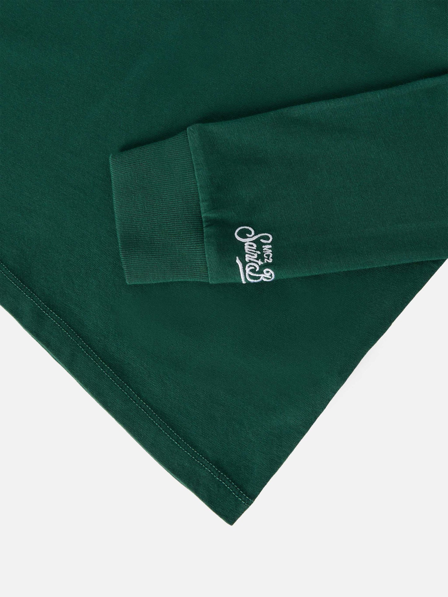 T-shirt Luton in cotone verde a maniche lunghe con ricamo Me ne vado dai nonni