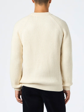 BLENDED CASHMERE white ribbed sweater Marine