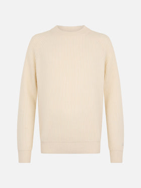 BLENDED CASHMERE white ribbed sweater Marine