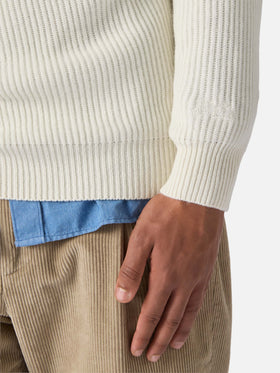 Maglione Marine in pura lana bianco a coste inglesi