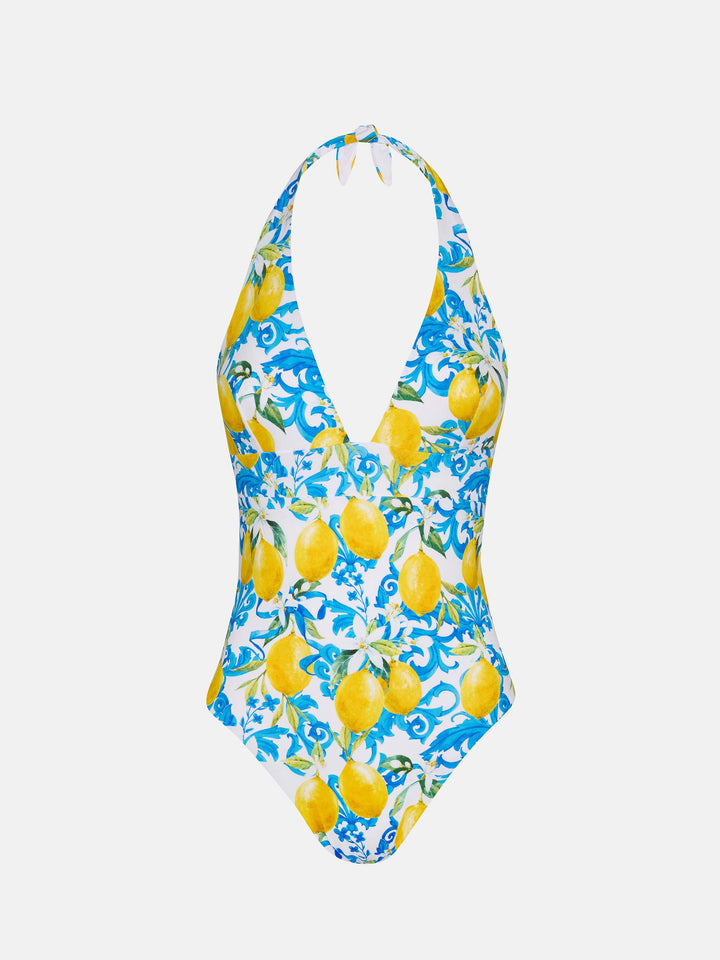 Marylin one-piece swimsuit with majolica print