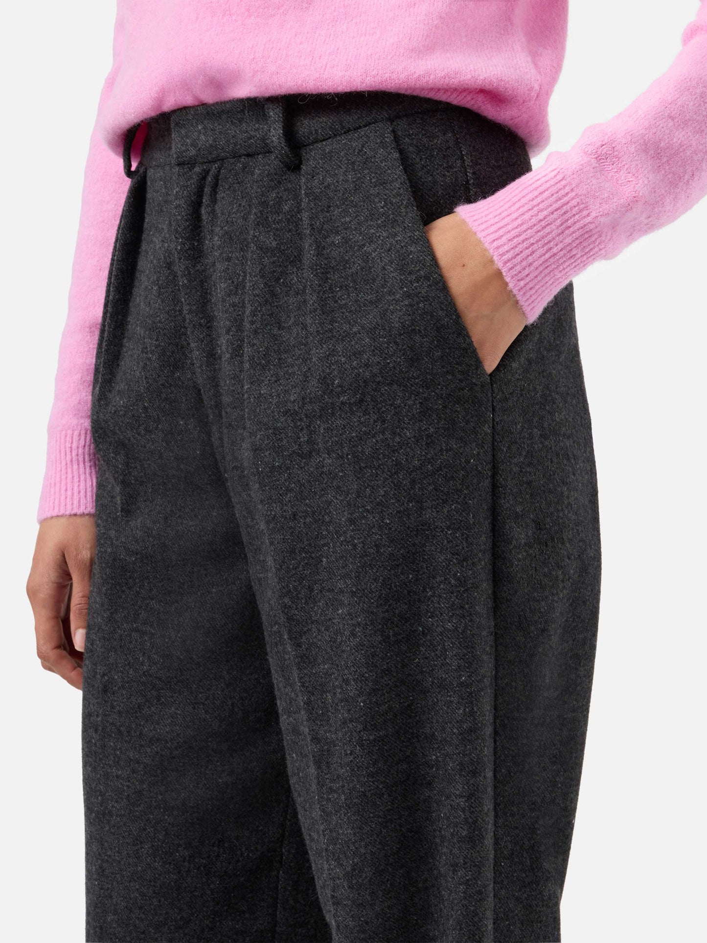 Pantaloni dritti Marcel in pura lana grigio melange con pinces