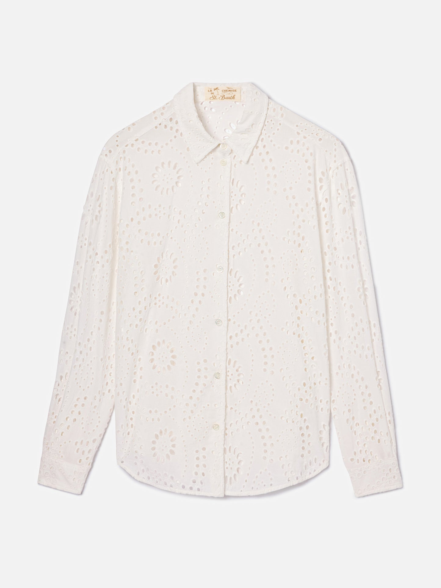 Camicia Meredith in cotone sangallo bianco con motivo floreale