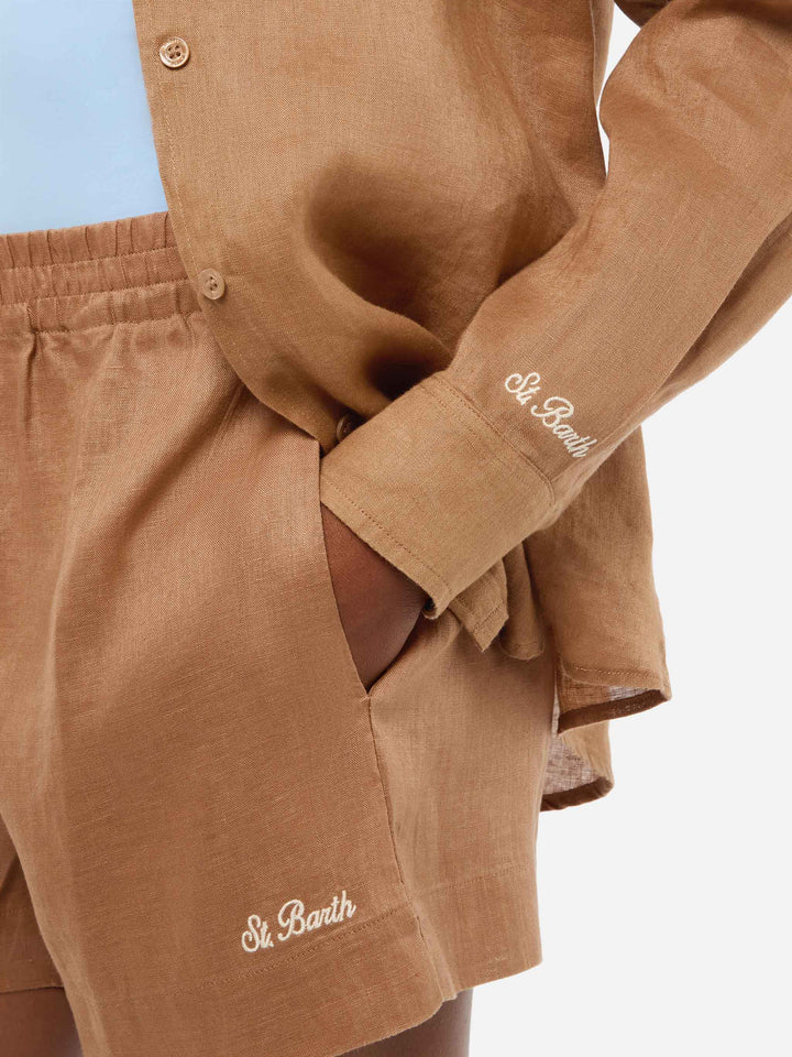 Camicia classica in lino Meredith color cammello