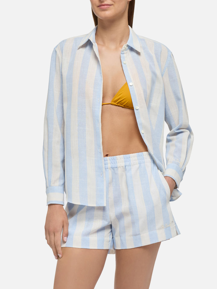 Camicia classica in cotone Meredith con stampa a righe azzurre