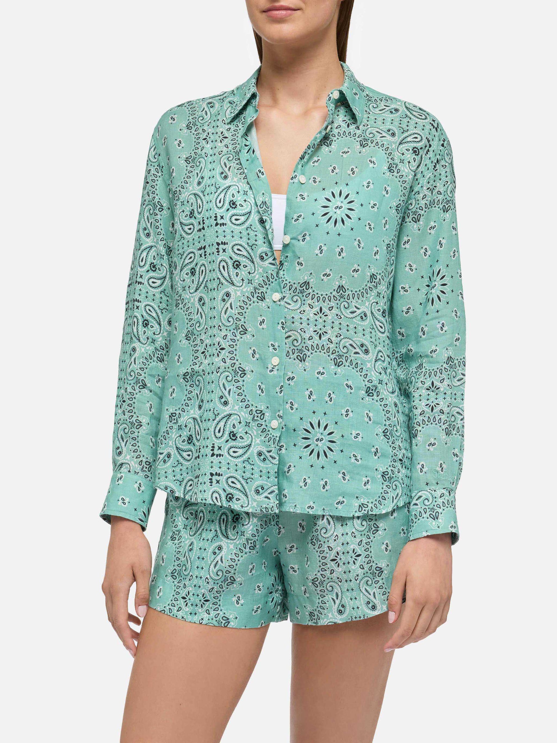 Meredith linen classic shirt with bandanna print - MC2 Saint Barth