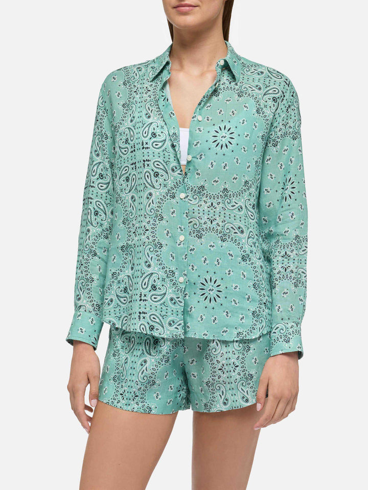 Meredith linen classic shirt with bandanna print - MC2 Saint Barth