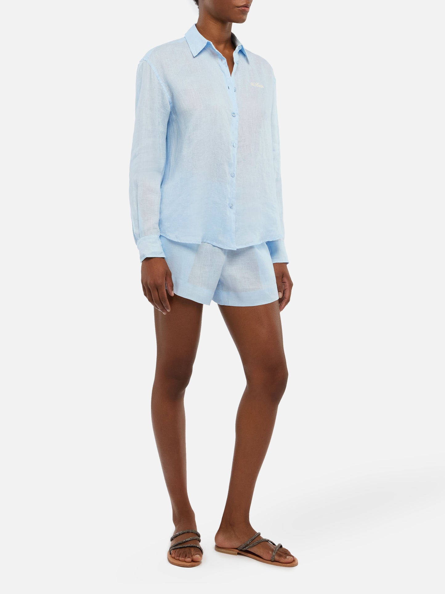 Meredith linen classic shirt with Saint Barth embroidery