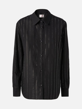 Meredith cotton popeline classic shirt with striped rhinestone embellishment
