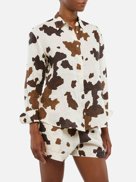 Meredith linen classic shirt with cow skin print