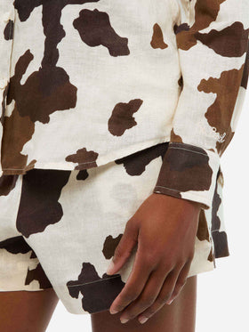Meredith linen classic shirt with cow skin print