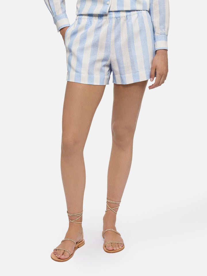 Meave shorts pull up in cotone con stampa a righe azzurre