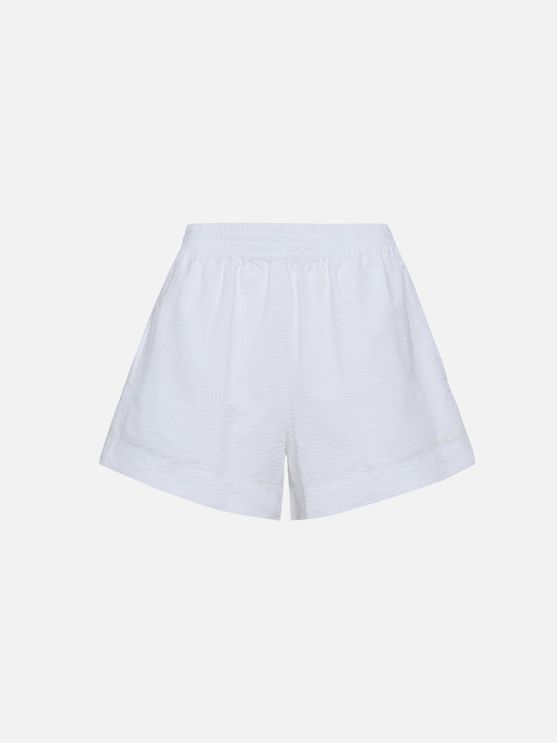 Meave white seersucker cotton pull-up shorts - MC2 Saint Barth