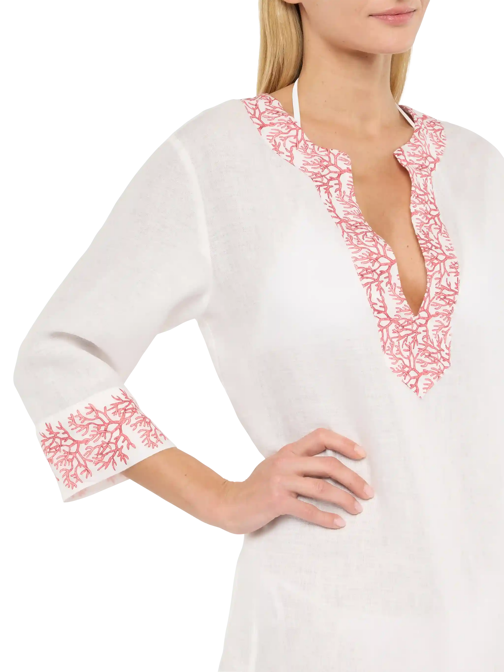 Macha linen tunic dress with coral print - MC2 Saint Barth