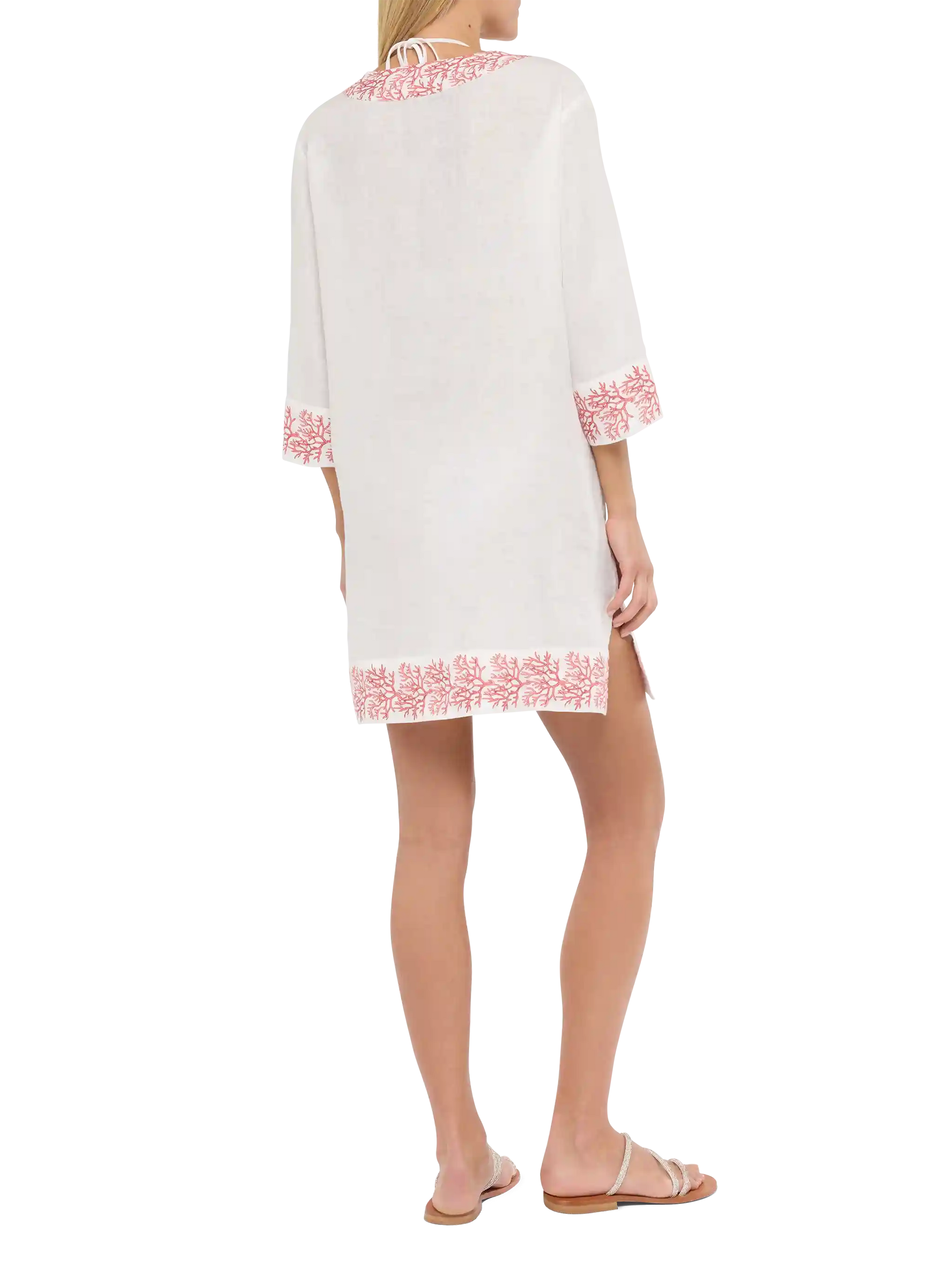 Macha linen tunic dress with coral print - MC2 Saint Barth