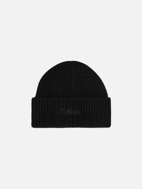 Berretto Moss in maglia nera a coste con ricamo St. Barth