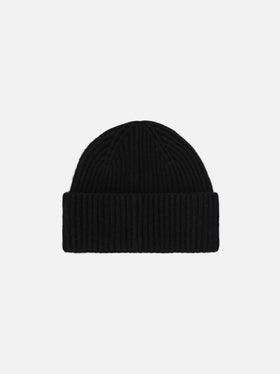 Berretto Moss in maglia nera a coste con ricamo St. Barth