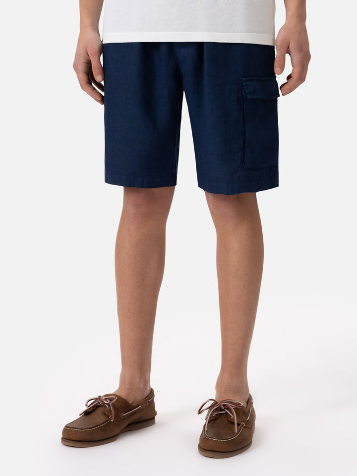 Navy blue linen bermuda Marseille