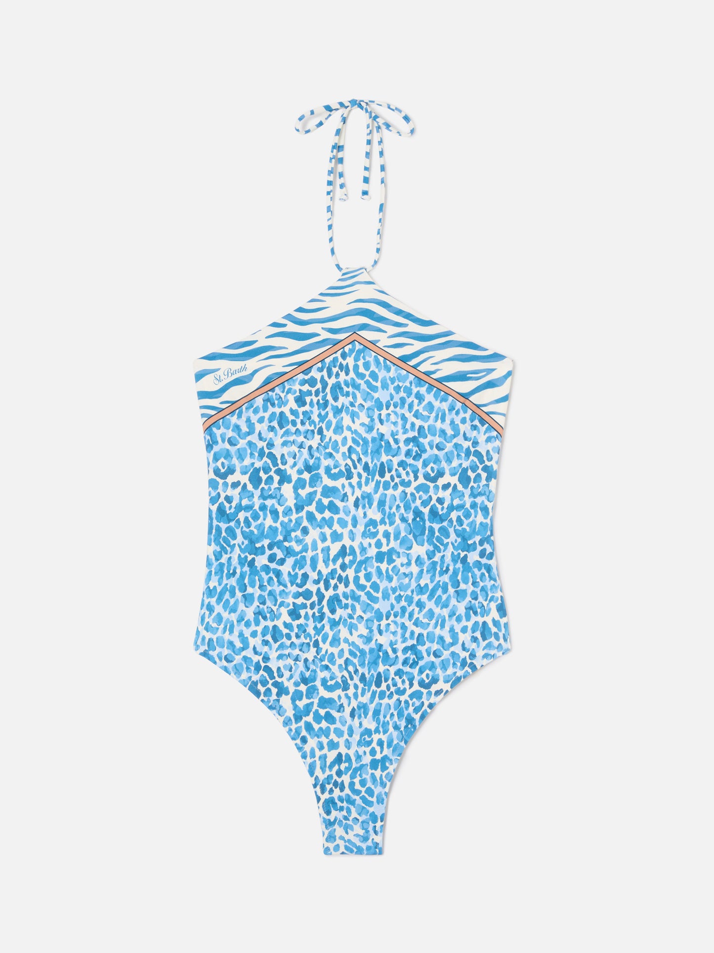 Costume intero Meryem con stampa animalier leopardata azzurra