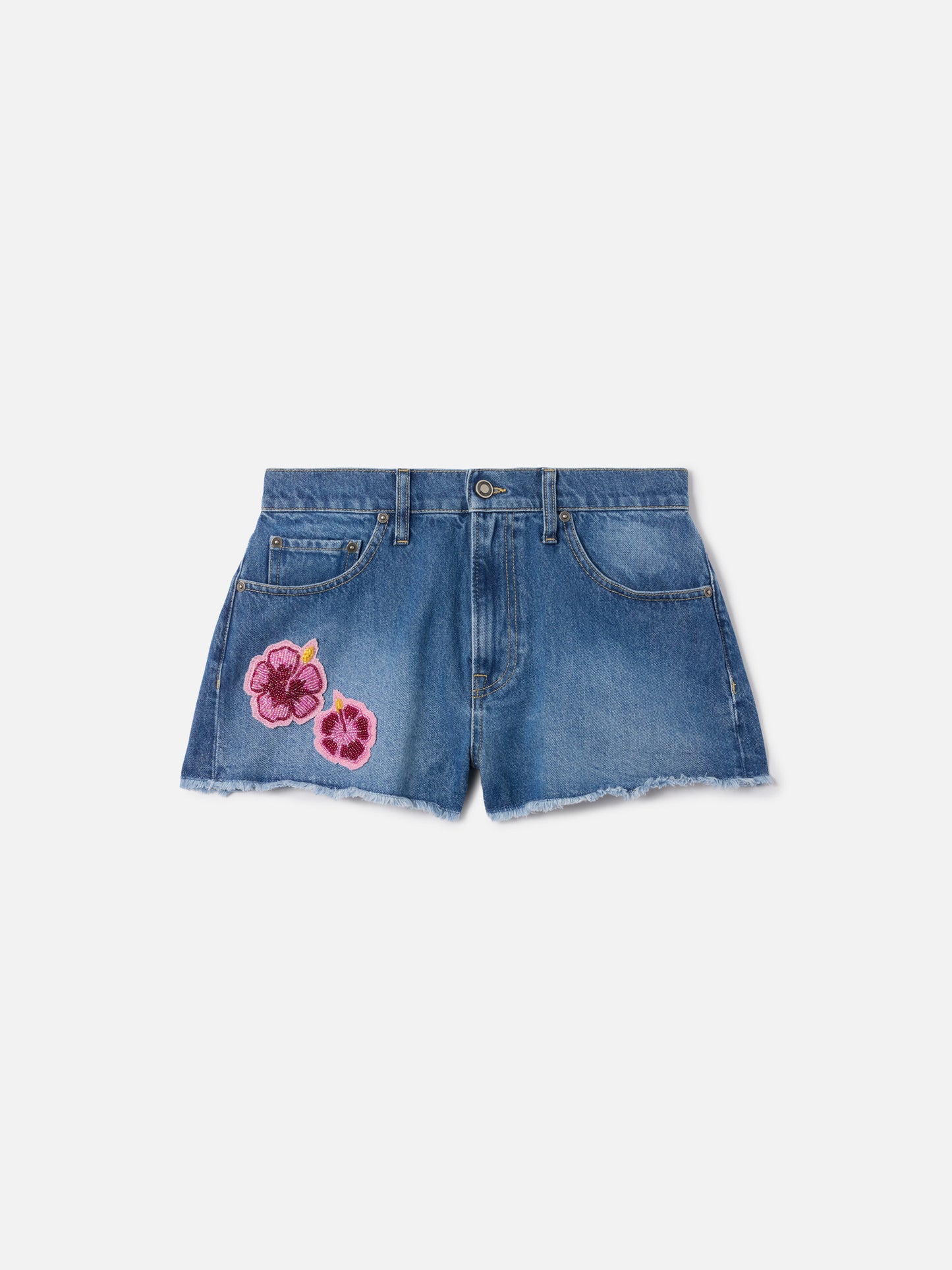 Musa Denim-Shorts mit aufgestickten floralen Patches