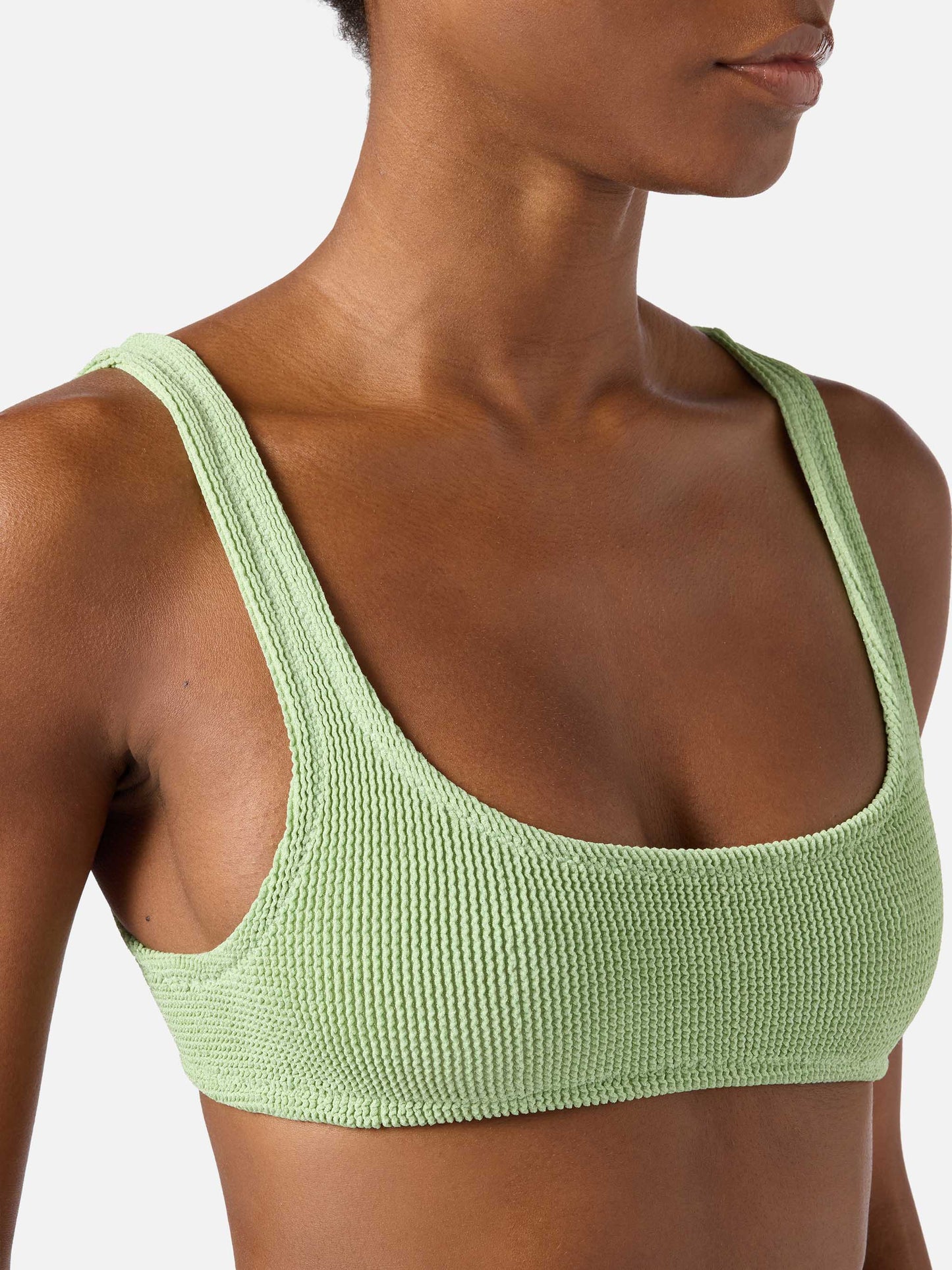 Naima Bralette-Bikinioberteil aus hellgrünem Crinkle-Lurexstoff