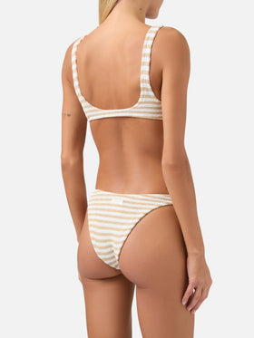 Crinkle bralette bikini Naima Naomi with beige striped print