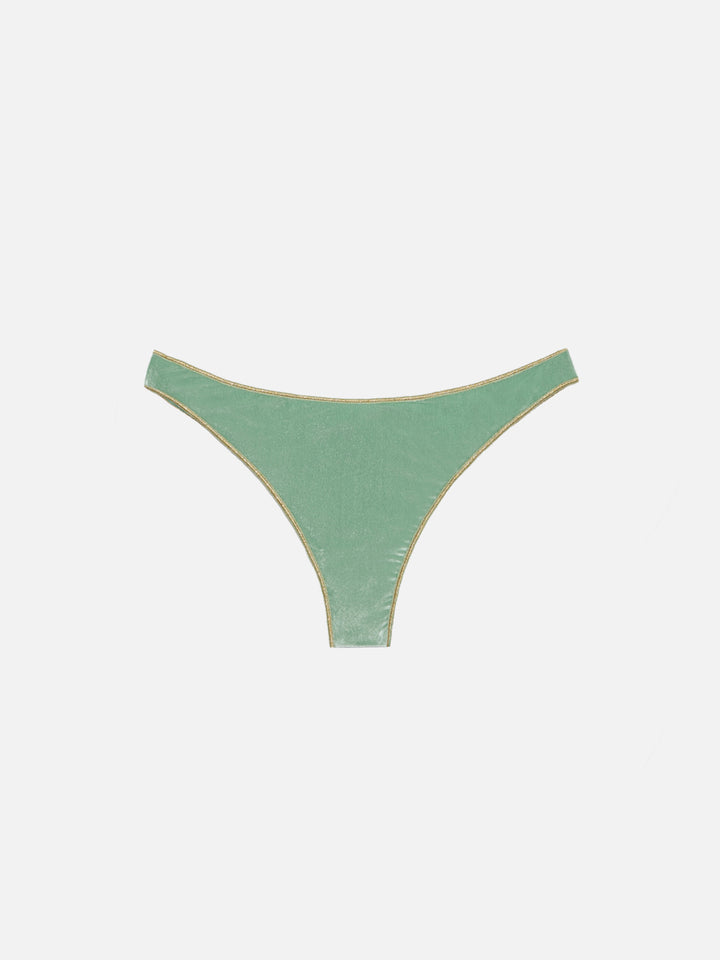 Naomi slip mare cheeky in velluto color verde salvia con profilo oro