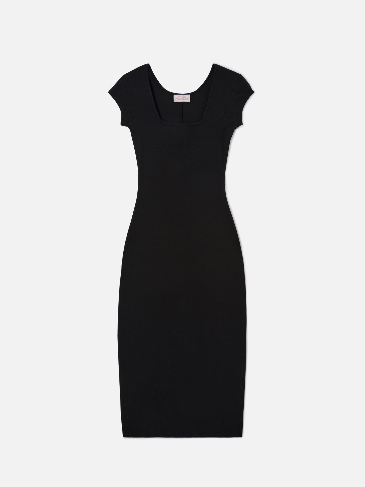 Vestido largo Olimpia en tejido de algodón elástico acanalado negro
