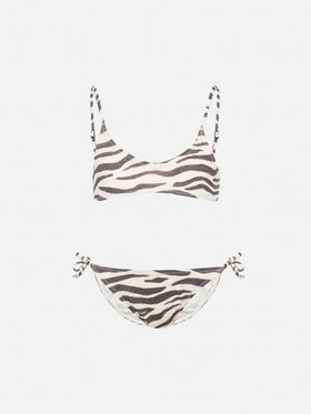 Paloma Jr lurex bralette bikini with zebra print - MC2 Saint Barth