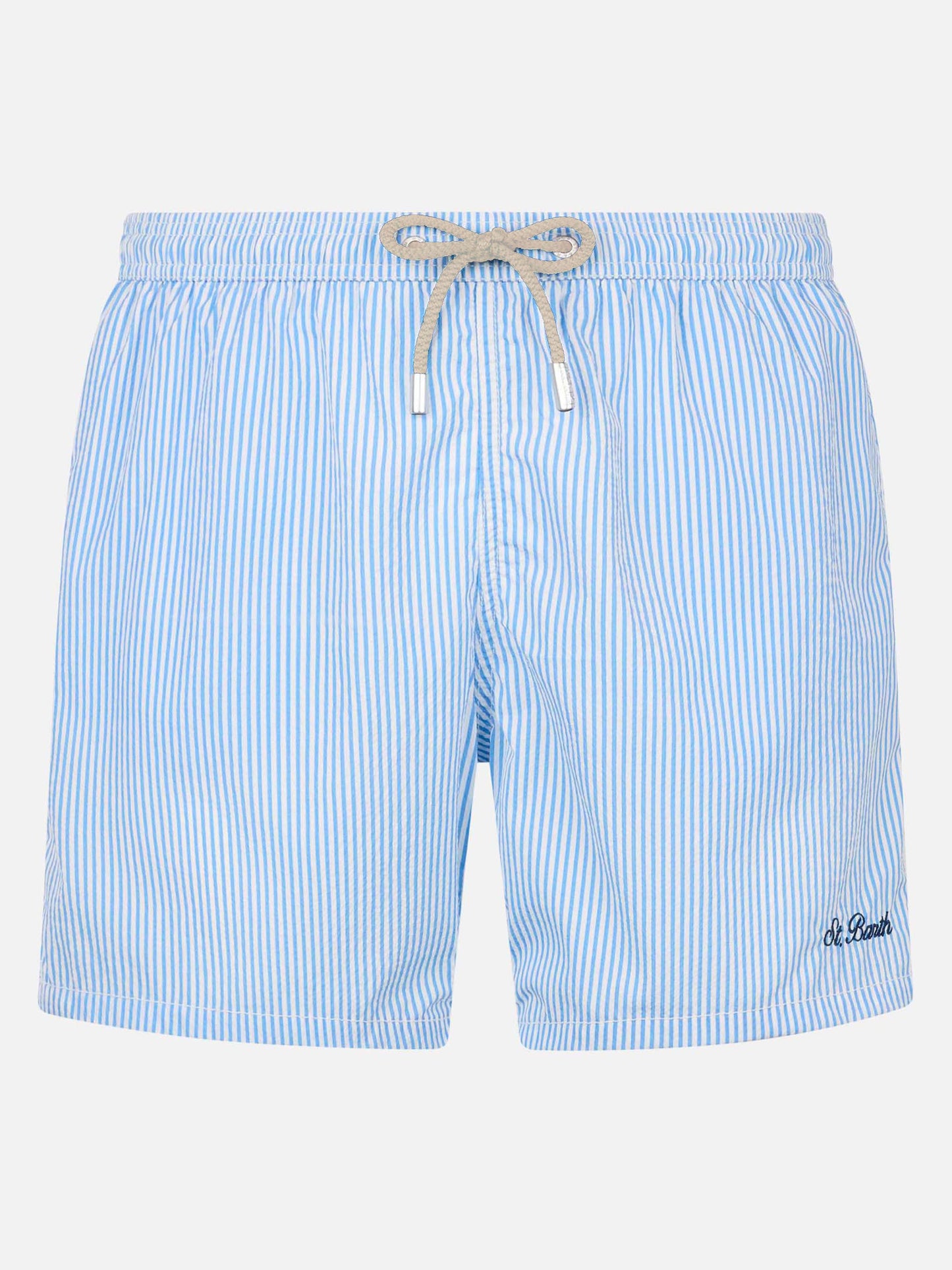 Costume mare Patmos in seersucker a righe azzurre chiare