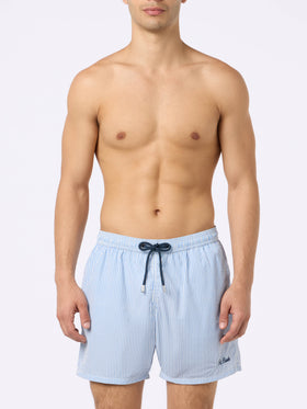 Seersucker light blue striped swim shorts Patmos - MC2 Saint Barth